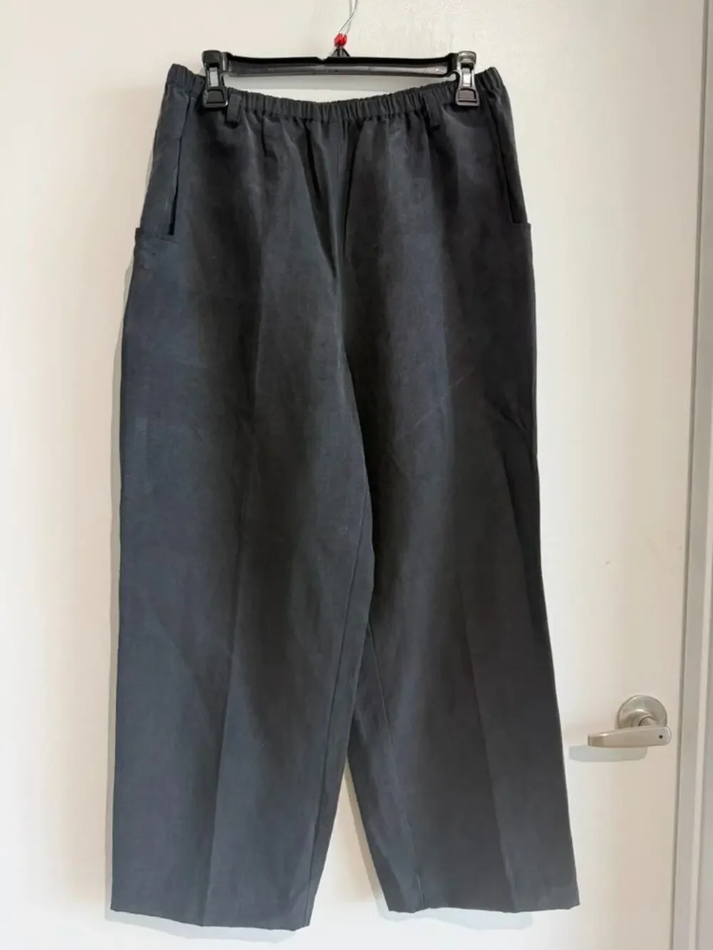 Garnet Hill Silk Linen Charcoal Gray Wide leg Barrel ankle Trouser Pant Size-8